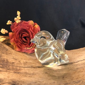 Vintage Signed Clear Art Glass FENTON Hand Blown Bird Figurine / Paperweight or Decor ;Collectible