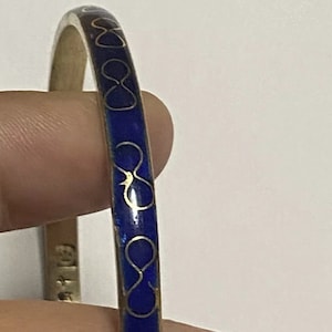 SALE! Gorgeous Boho Vintage Signed Robert KUO Blue and Gold Infinity Bangle Bracelet;Copper & Enamel