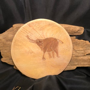 Vintage Hand Carved Soapstone Plate w Elephant from Africa;World Culture Folk Art-Wall Hanging