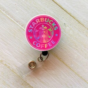 Pink Coffee Badge Reel, Acrylic Resin Badge Reel, Badge Reel, Retractable Badge Reel, Coffee Badge Reel, Id Holder, Graduation Gift, Gift