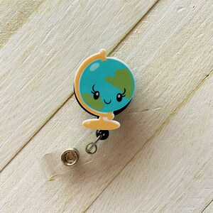 Globe Badge Reel, Acrylic Resin Badge Reel, Retractable Badge Reel, Teacher Badge Reel, Cute Badge Reel, Teacher Gift, Birthday Gift