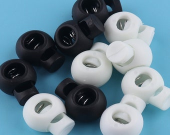 7mm Black/ White Cord Stopper Locks Single Hole Toggle Cylinder Cord Lock for Cloth Round Cord Lock, Plastic Stopper Cord