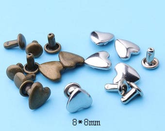 20sets Heart Rivet  Decorative Rivets Silver Heart Shape Rapid Rivet Leathercraft Studs Decorative Accessories for Bag Belt Clothes-8mm zd27