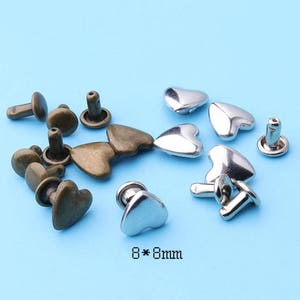 20sets Heart Rivet  Decorative Rivets Silver Heart Shape Rapid Rivet Leathercraft Studs Decorative Accessories for Bag Belt Clothes-8mm zd27
