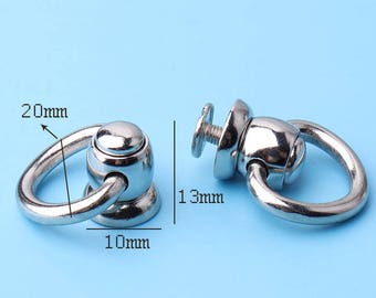 pull ring 2sets Metal Pull Ring Round Rivet Stud Chain loop Chain attachment screws pull ring back  mobile phone  For Leather Crafts -cd16