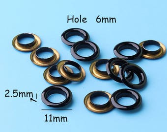 100pcs Solid Brass Quality Grommets Eyelets 6MM Hole For Grommets Eyelets , Canvas cloth making 11*2.5mm jy23