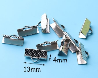 50pcs Crimps Clamp  Ribbon Crimps,silver finish, textured pattern, ribbon ends, crimps, ribbon clamps,  webbing making 13*4mm sj11