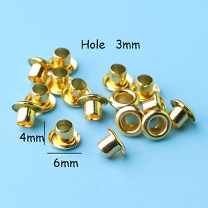 100Pcs Gold Round Grommet Eyelet Hole 3mm small Grommet Eyelets Self Backing for Bead Cores, Clothes, Leather, Canvas6*4mm jy20