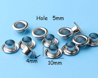 100sets Grommets Eyelets silver 5mm Hole for Clothe making Leather working Canvas Grommets Eyelets 10*4mm jy21