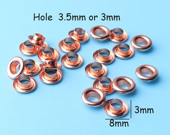 100pcs Grommets Eyelets 3MM Hole Rose gold Self Backing for Bead Cores, Clothes, Leather, Canvas working Eyelets 8or 7*3 mm jy11