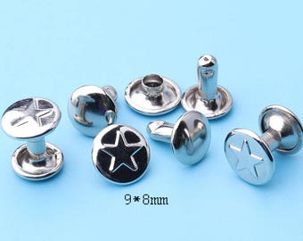 50sets Star studs Rivet silver buttons for Leather decoration Dome rivet studs purse making leather working--9*8mm zd26
