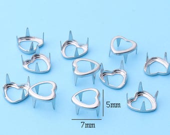 20pcs Heart Rivet Studs 3 claws  silver rivet studs Leather Crafting purse making leather decoration -5*7mm cl12