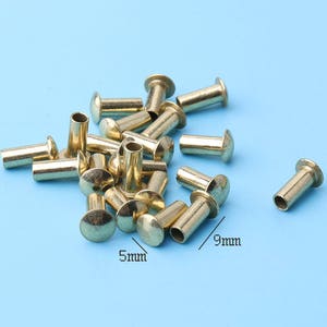 rapid rivet 50pcs Gold Nickel Plate,DIY Bridle Repair with Single Cap Steel Tube Rivets, Silver Studs, Leather Craft Supplies--9*5mm cd9