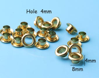 100pcs Tiny GOLD Grommets Eyelets  4MM Hole Self Backing for Bead Cores, Clothes, Leather, bag making children copper Diy eyelets-8*4mm jy22