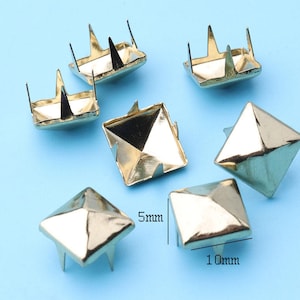 50st klauw nagels gouden piramide Studs metaal Studs 2 Prong piramide Studs piramide Nailheads Leer werken punkrock spike -10 * 5 mm cl14