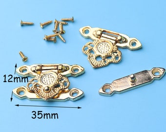 1sets Gold Brass  Hasp Latch Classical Senior  Flower Lock Catch Latches For Wooden Box Buckle Clasp  35*12mm