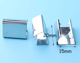 20pcs Silver Key fob hardware RIBBON CRIMP End Clamp with loop ribbon clasps 20*15mm sj5