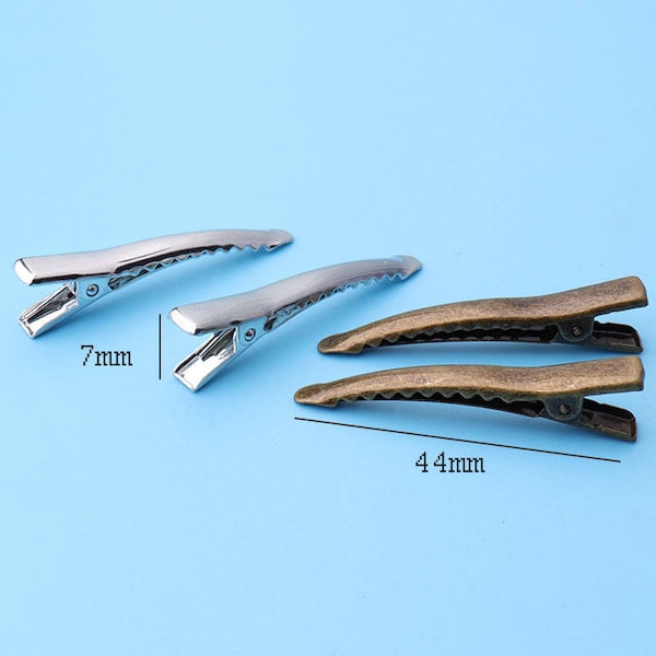 10 Pcs 1'3/4 Alligator CLIPS Single PRONG CLIPS with Teeth Hair Bows Metal Clips two color Available-44*7mm jz22