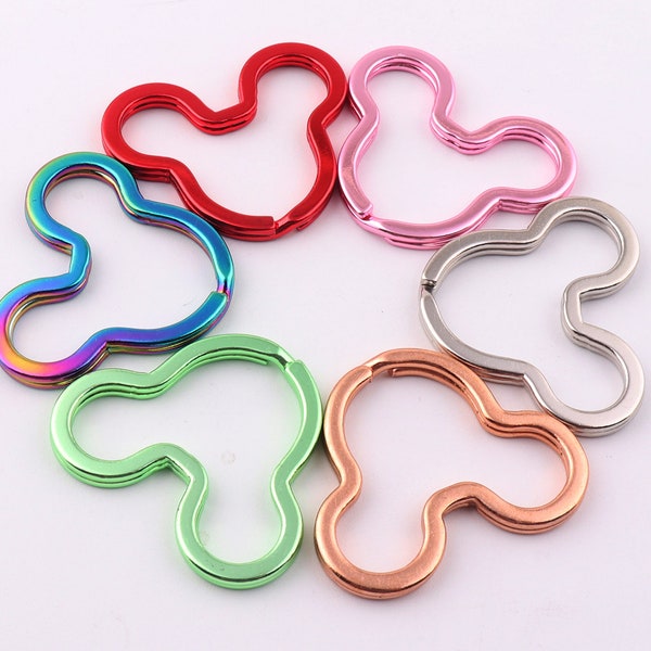 6pcs rainbow Mickey Mouse split Key Rings Key Chain Supplies,jump ring metal key ring charm,DIY leather Craft Key Fob Hardware
