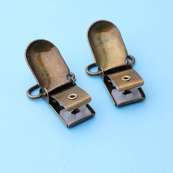 40pcs 1” Antique Bronze Pacifier Suspender Clips Square Toy Bib Fasteners  Strap