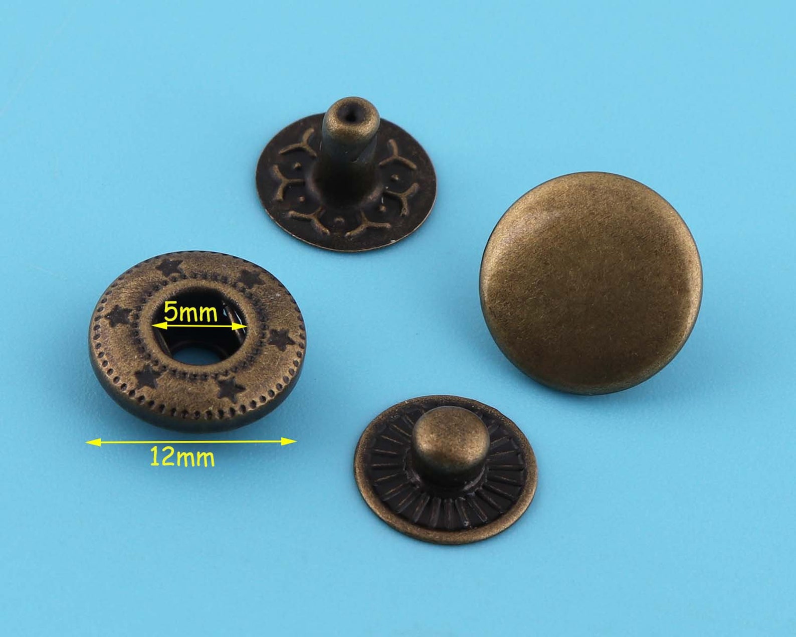 50sets 12mm Snap Button Set With Bronze Color,metal Sew on Snap Buttons,metal Plated Button Etsy