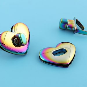 Rainbow Heart shape Turn Lock,leather bag lock leather purse lock Good quality Heart Metal Twist Bag Lock 32mm