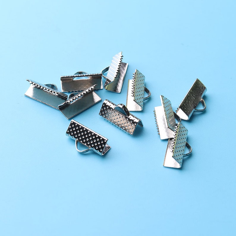 50pcs Crimps Clamp Ribbon Crimps,silver Finish, Textured Pattern, Ribbon Ends, Crimps, Ribbon