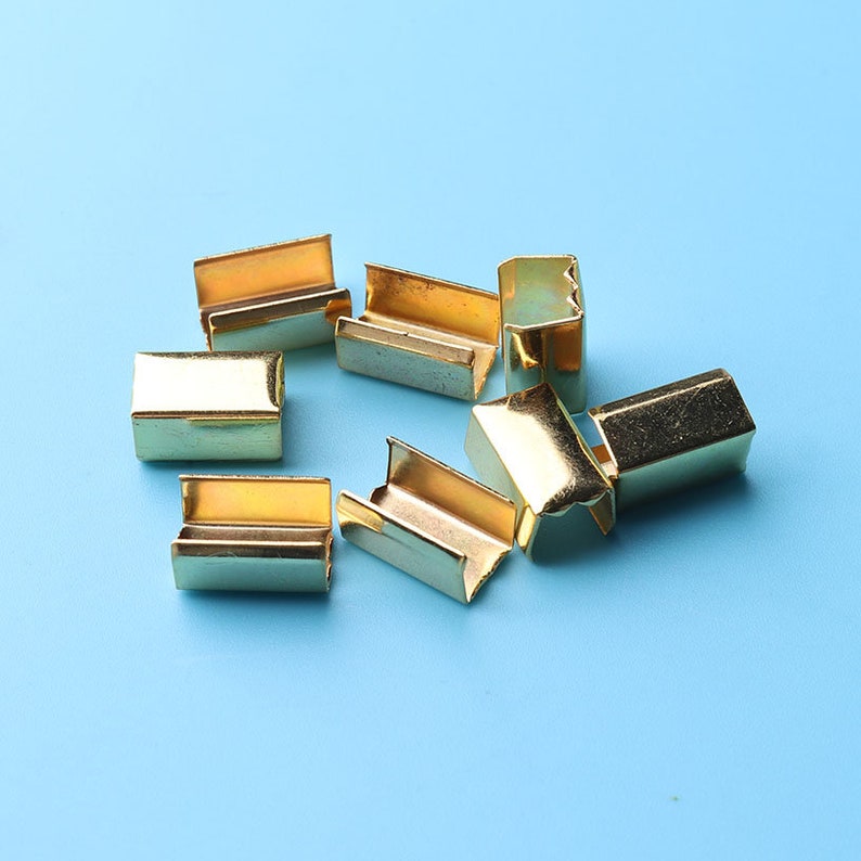 20pcs Gold Ribbon End Crimps Clamp Loop Stainless Steel Clamps Crimp