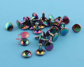 50Sets 9*10mm double cap rivets rainbow color decoration buttons for garment bag shoes accessories