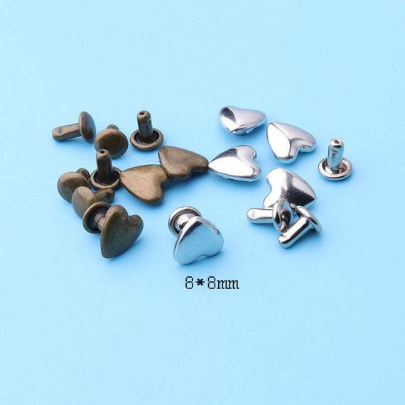 20sets Heart Rivet  Decorative Rivets Silver Heart Shape Rapid Rivet Leathercraft Studs Decorative Accessories for Bag Belt Clothes-8mm zd27