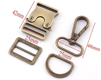 25mm Bronze Metal Swivel Clasps Release Buckle,Dog Collar Hardware Purse Adjuster Backpack Buckles Webbing D Ring Strap Slide Buckle Supply
