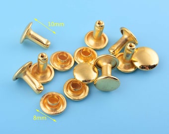 8*10mm 50sets double cap studs Rivet with gold color,buttons for Leather decoration Dome rivet studs purse making leather working