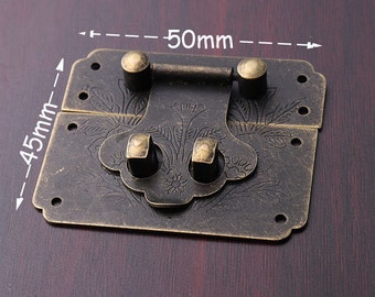 1 set Antique Bronze Box Latch, Rustic Latch Hasp, square box lock  boe hasp box decoration lock 50*45mm