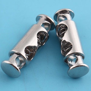 4pcs 27*8mm Metal Spring Cord Lock with silver color , Double Barrel Toggle Cord Lock,Spring Buckle,Connector Buckle
