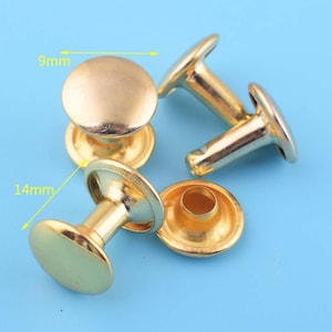 50sets 9*14mm double cap studs Rivet with gold color, buttons for Leather decoration Dome rivet studs purse making leather working