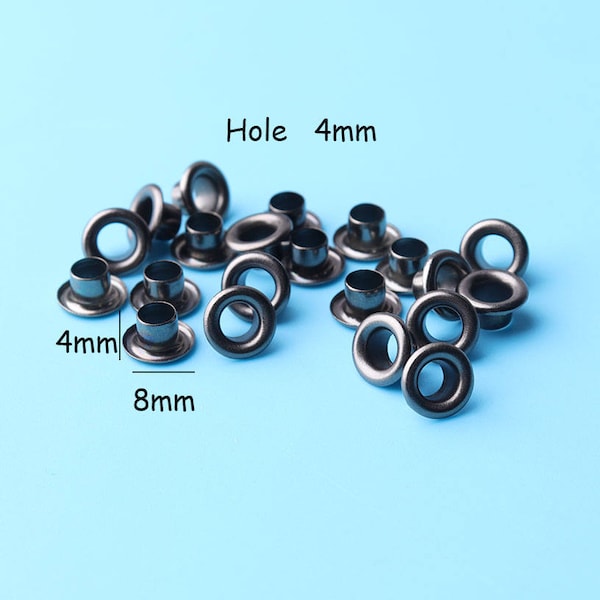 100pcs Eyelets Grommet 4mm-hole Gunmetal Black metal eyelets punk style leather making Eyelets-8*4mm jy8