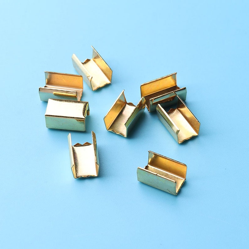 20pcs Gold Ribbon End Crimps Clamp Loop Stainless Steel Clamps Crimp