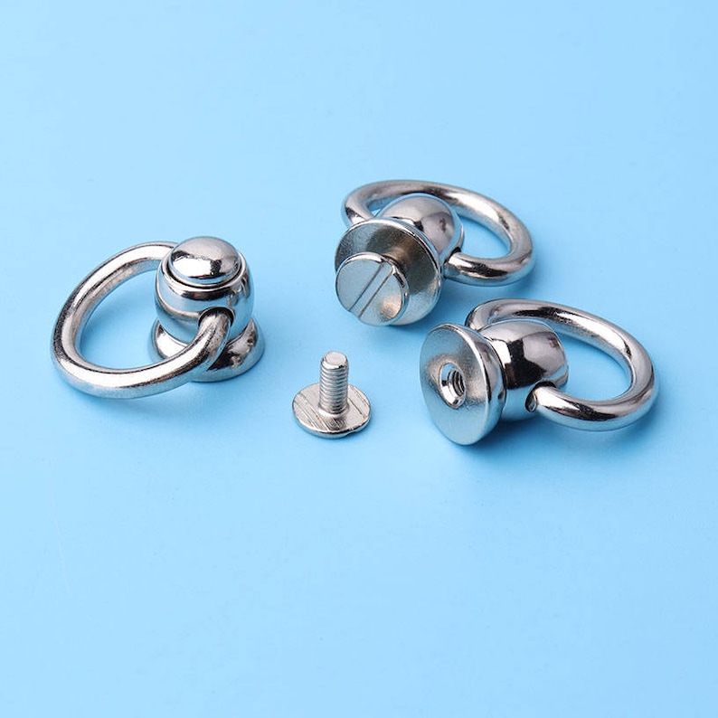 anillo de tracción 2sets metal tirar anillo redondo remache cadena de perno cadena de fijación tornillos de tirar anillo hacia atrás teléfono móvil para las artesanías de cuero -cd16 imagen 3