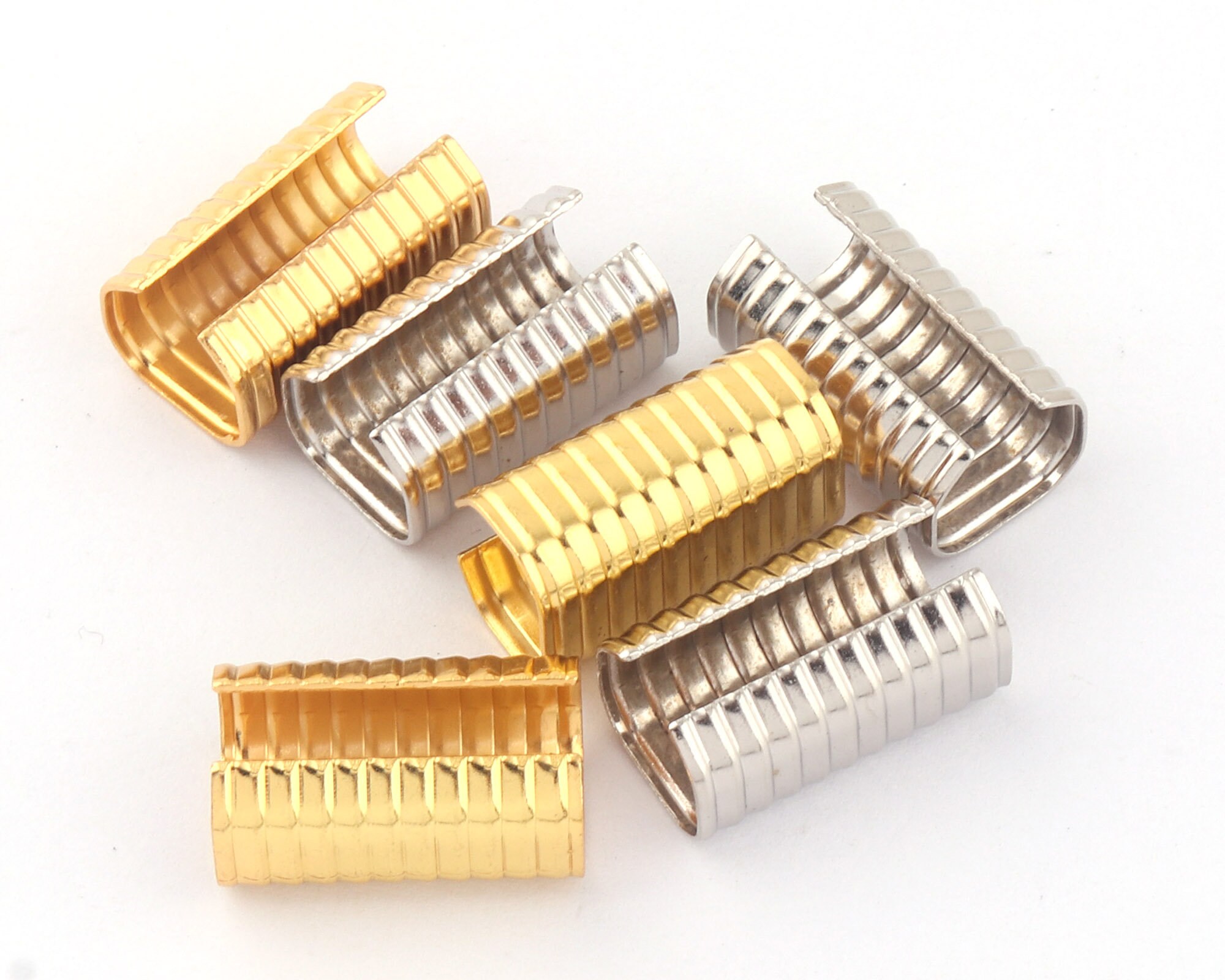 20mm Gold Metal Ribbon End Clamps With Loop Ribbon Cord Rope Clasps End ...