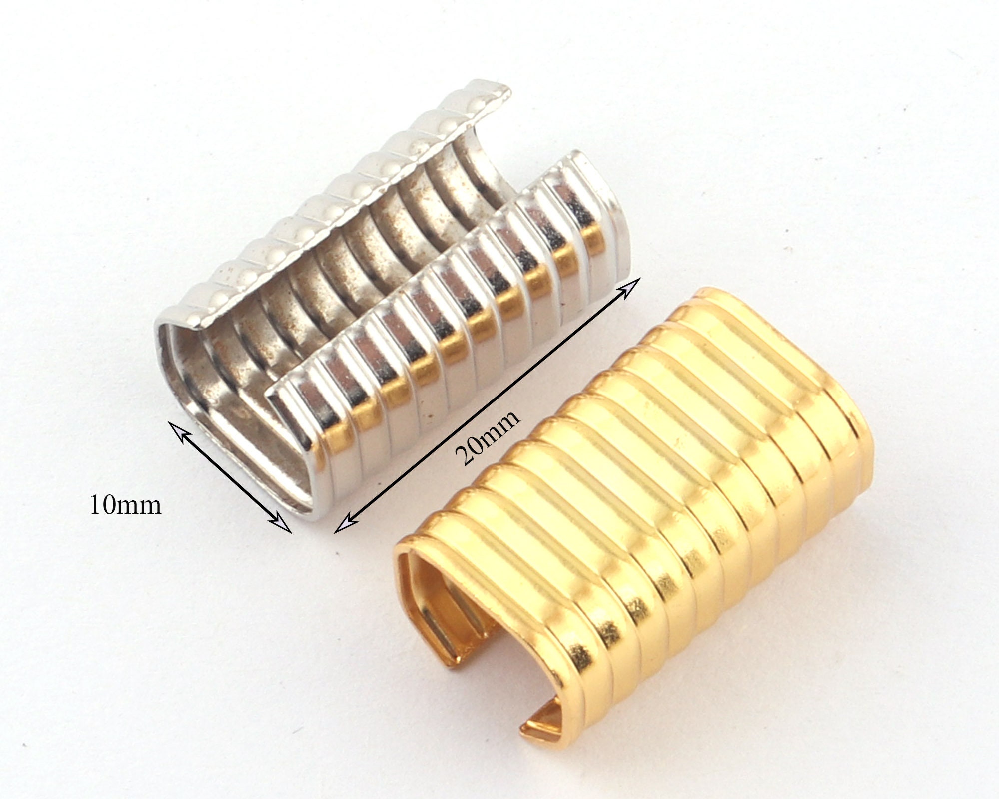 20mm Gold Metal Ribbon End Clamps With Loop Ribbon Cord Rope Clasps End ...