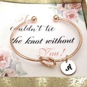 Love Knot Initial CUSTOM FONT Bangle Love Knot Initial Bracelet Tie The Knot Love Knot Initial BRACELET Rose Gold or Silver Gold Bridesmaid