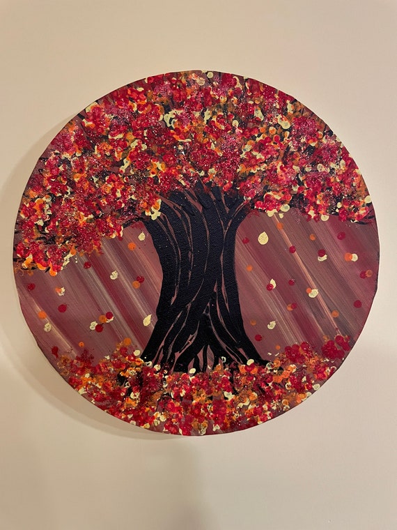 Four Seasons Trees Acrylic Round Canvas Paintings 