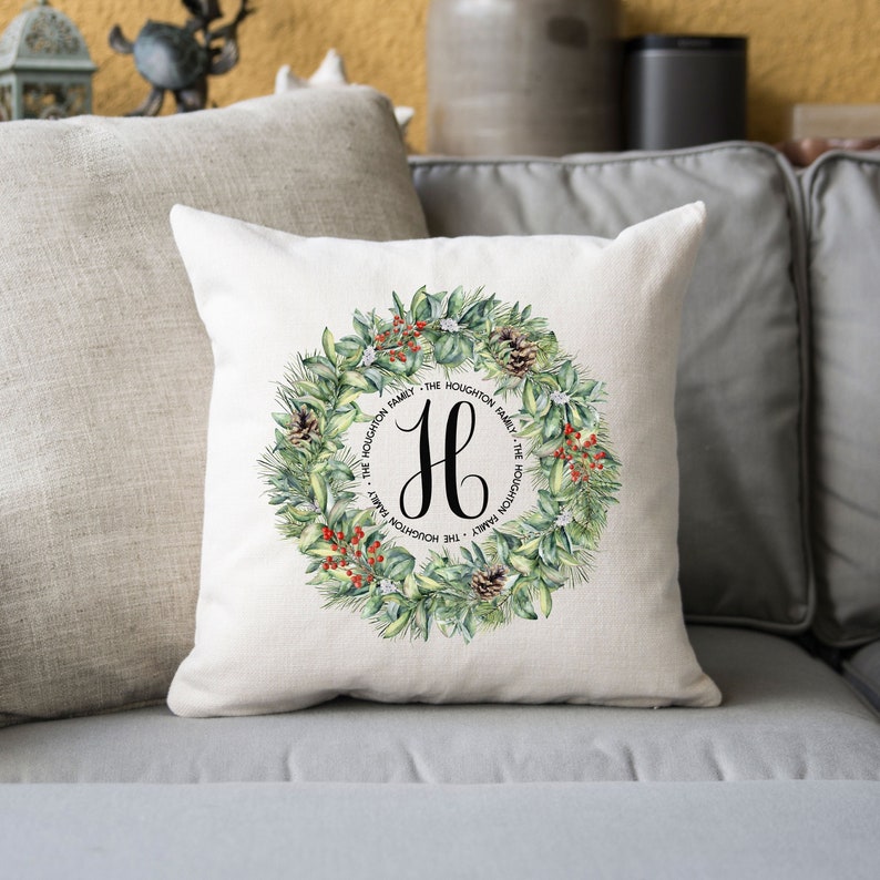 Monogram Christmas Pillow Custom name pillow Holiday Pillow Etsy