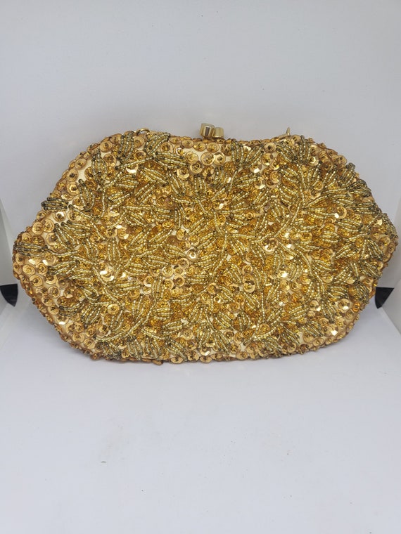 Vintage Ladies Bag-Evening hand bag-Gold Sequin cl