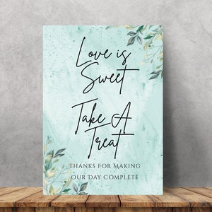 A4 Salbei Grün 'Love is Sweet' Candy Cart Sweet Tafelschild | Hochwertiger Druck auf schwerem Karton