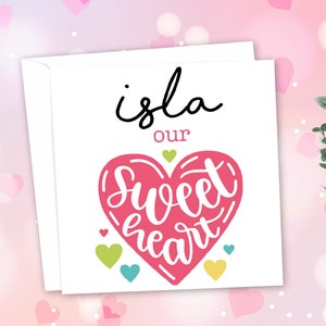 Carte de Saint-Valentin personnalisée pour enfants - Carte de voeux pour l'amour de la Saint-Valentin. 14 février pour les enfants. Fille Cousine Sœur