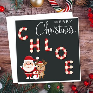 Nombre personalizado Candy Cane Letter Tarjetas de Navidad. Impresión láser profesional de alta calidad con cualquier nombre impreso. Perfecto para niños navidad