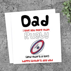 Papa, je t'aime plus que la carte de rugby. Carte datée personnalisée parfaite pour un père, un beau-père, impression de haute qualité