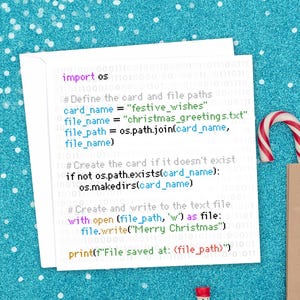 Tarjeta de Feliz Navidad para programadores informáticos, desarrolladores de código informático, nerds y geeks. Perfecta para cualquier profesional de TI. Impresión láser de alta calidad.