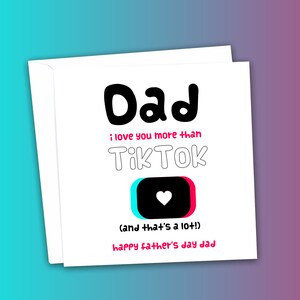 Tarjeta "Papá, te quiero más que a TikTok". Tarjeta personalizada con fecha perfecta para papá o padrastro. Impresión de alta calidad.